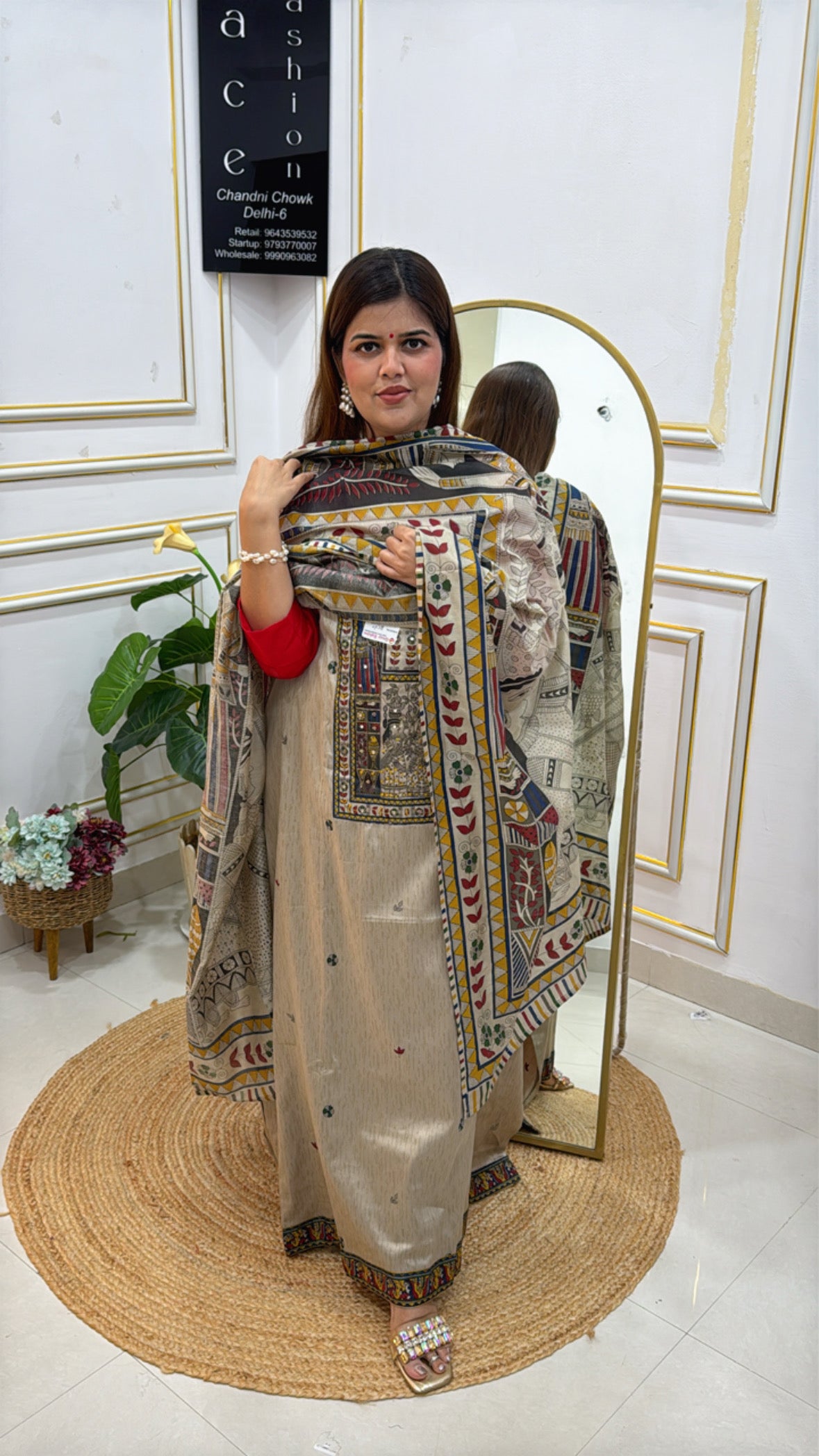 Office Wear Casual Cotton Suit with Embroidered Neck & Kalamkari Figure Printed Dupatta GF 546